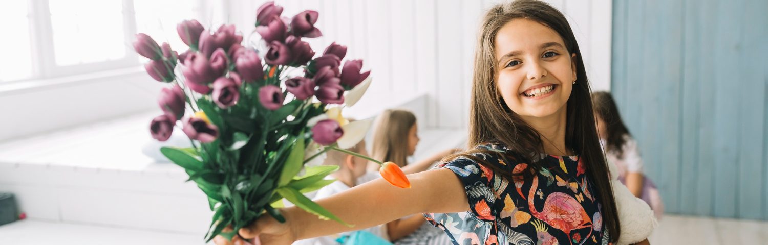 Mother’s Day bouquet with fresh vibrant flowers in a vase